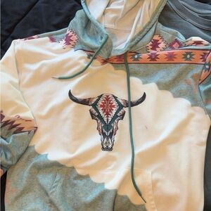 Southwestern Hoodie with Bull Skull Design